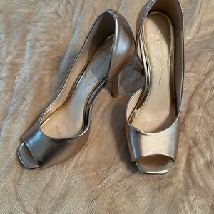 Jessica Simpson Metallic Peep-Toe Heels